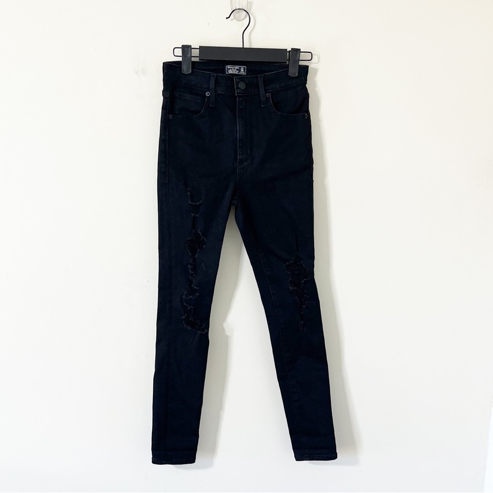 Abercrombie & Fitch Simone High Rise Super Skinny Black Distressed Denim Jean 00